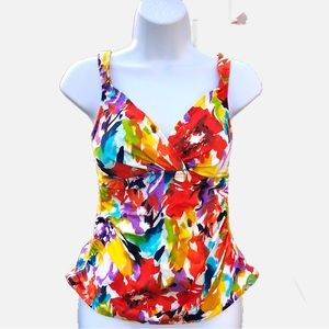 Slimshaper Women’s Bright Tropical Floral Tankini Swimsuit Bathing Suit Top